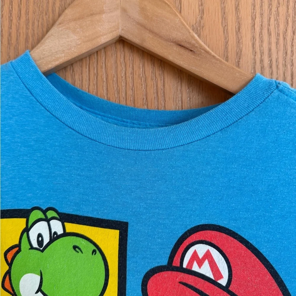 EUC Nintendo Super Mario Boys Mario Yoshi Bowser Blue Graphic Shirt Youth M